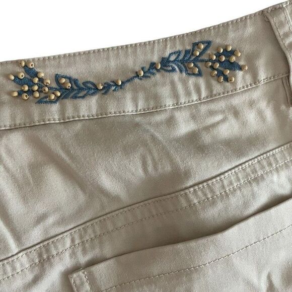 Talbots Beaded Crop Khaki Pants 6 Stretch Twill Embroidered Classic Indie - Picture 10 of 11